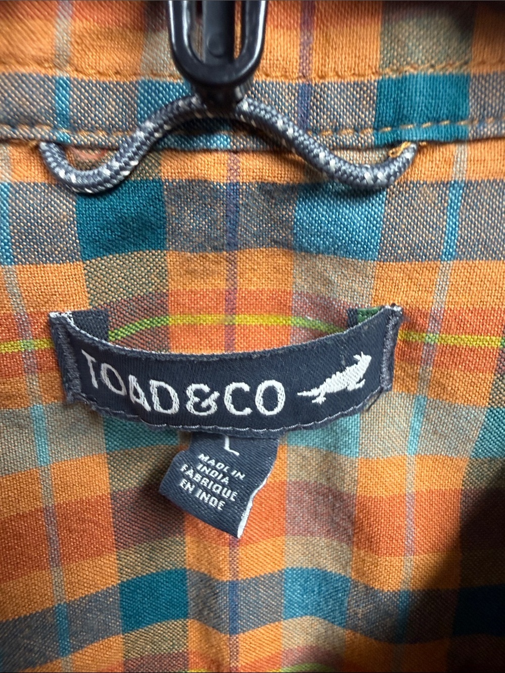 Toad&Co Orange and Teal Plaid Short-Sleeve Button-Up Shirt - Picture 2 of 6